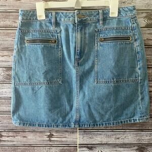 LOFT Women's Jean Skirt Size 10 Petite Blue Denim Zippered Pocket NWT